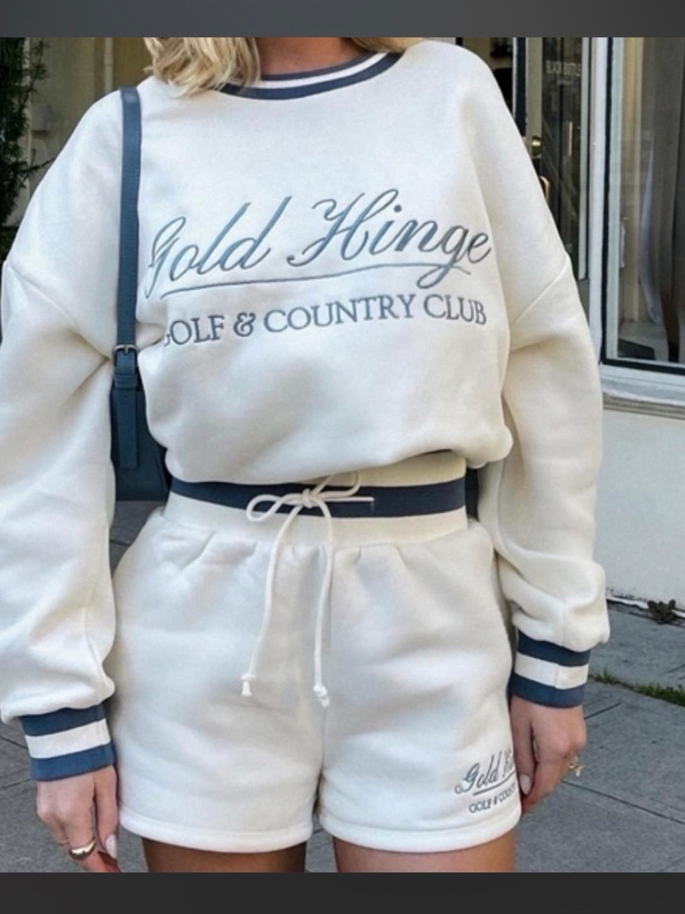 Gold Hinge Cream & Blue Striped Crewneck Sweatshirt